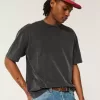 Kastiges, schweres, gewaschenes T-Shirt mit Rundhalsausschnitt Kastiges, schweres, gewaschenes T-Shirt mit Rundhalsausschnitt