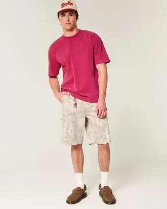 Kastiges, schweres, gewaschenes T-Shirt mit Rundhalsausschnitt