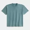Kastiges, schweres, gewaschenes T-Shirt mit Rundhalsausschnitt Kastiges, schweres, gewaschenes T-Shirt mit Rundhalsausschnitt
