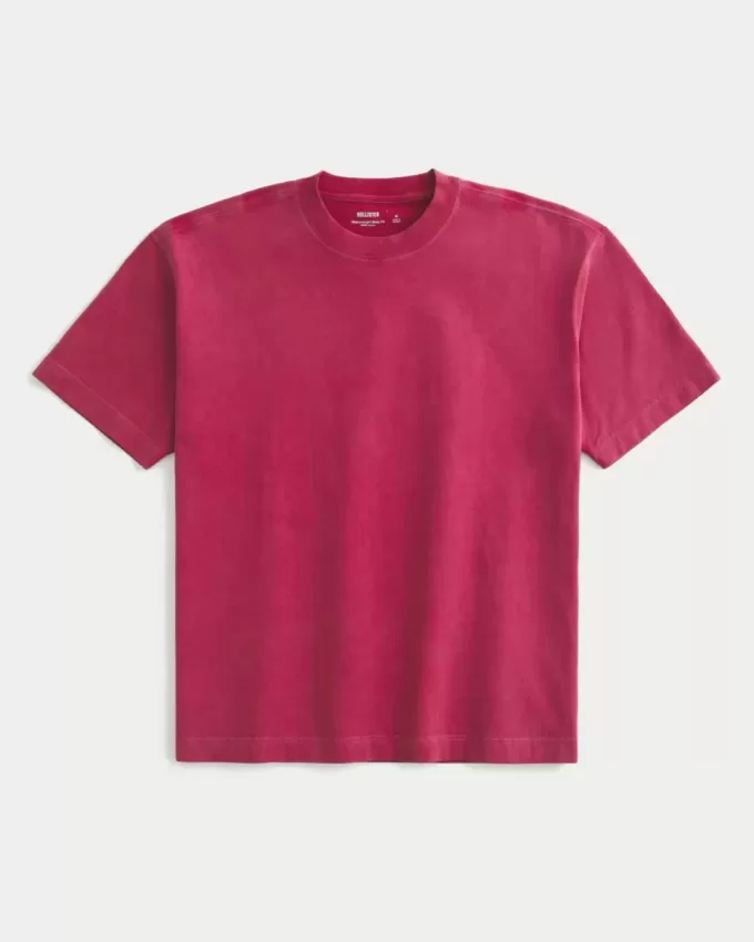 Kastiges, schweres, gewaschenes T-Shirt mit Rundhalsausschnitt Kastiges, schweres, gewaschenes T-Shirt mit Rundhalsausschnitt
