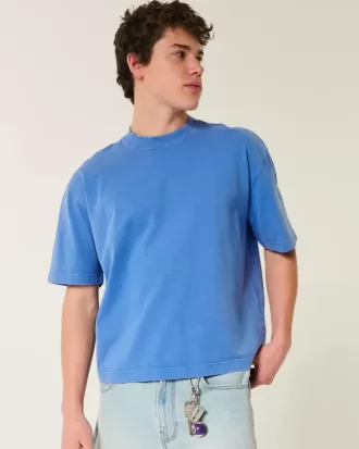 Kastiges, schweres, kurz geschnittenes T-Shirt mit verwaschenem Rundhalsausschnitt
