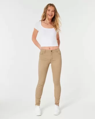 Khakifarbene Super Skinny-Hose mit hohem Bund Khakifarbene Super Skinny-Hose mit hohem Bund