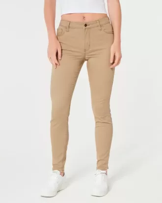 Khakifarbene Super Skinny-Hose mit hohem Bund Khakifarbene Super Skinny-Hose mit hohem Bund