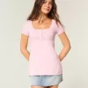 Kurzarm-Henley-Babydoll-Oberteil Kurzarm-Henley-Babydoll-Oberteil