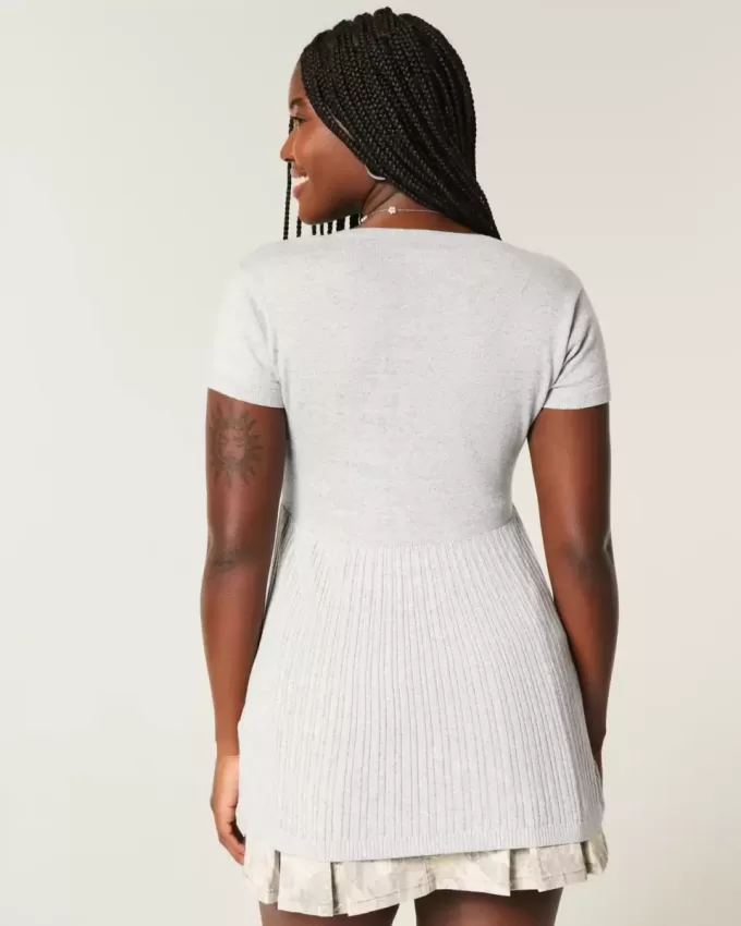 Kurzarm-Henley-Babydoll-Oberteil Kurzarm-Henley-Babydoll-Oberteil