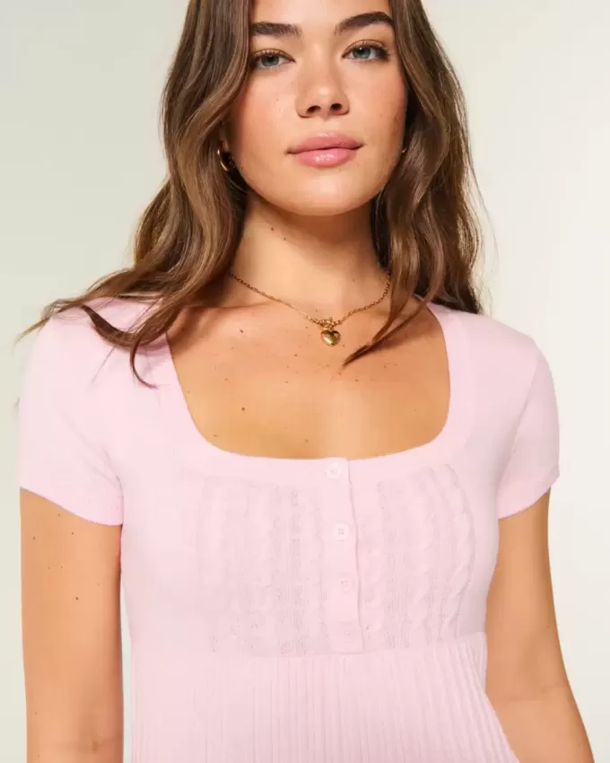 Kurzarm-Henley-Babydoll-Oberteil Kurzarm-Henley-Babydoll-Oberteil