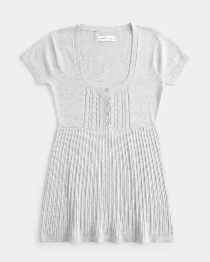 Kurzarm-Henley-Babydoll-Oberteil Kurzarm-Henley-Babydoll-Oberteil
