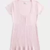 Kurzarm-Henley-Babydoll-Oberteil Kurzarm-Henley-Babydoll-Oberteil