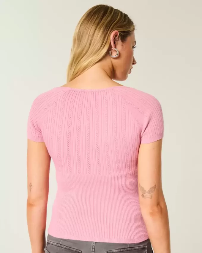 Kurzärmliger Pullover mit quadratischem Ausschnitt
