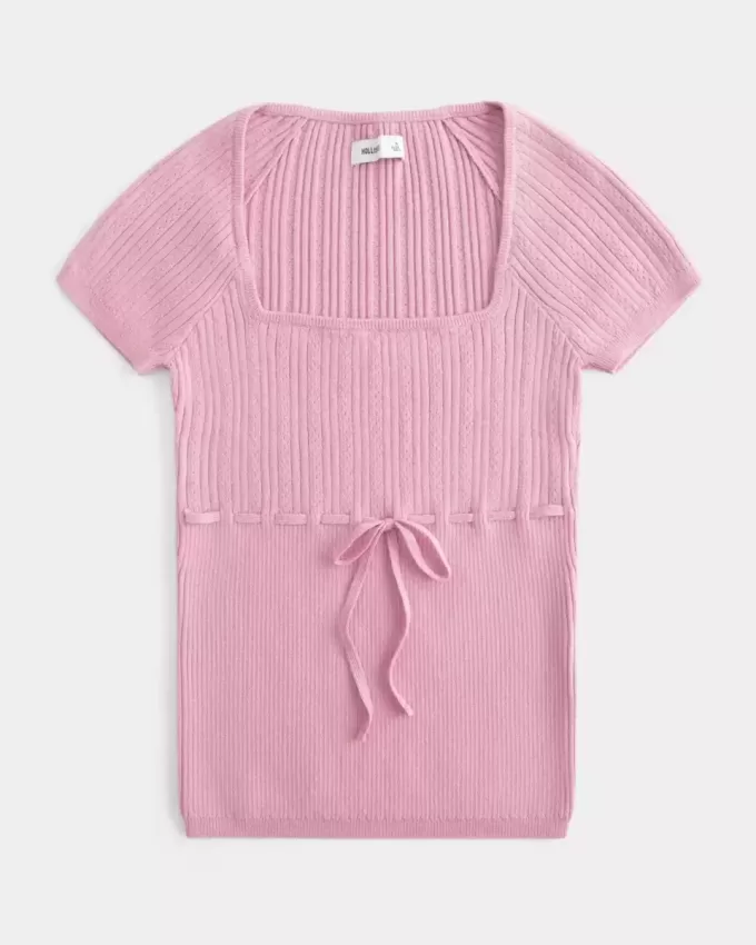 Kurzärmliger Pullover mit quadratischem Ausschnitt