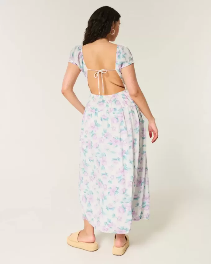 Kurzärmliges Maxikleid mit offenem Rücken Kurzärmliges Maxikleid mit offenem Rücken