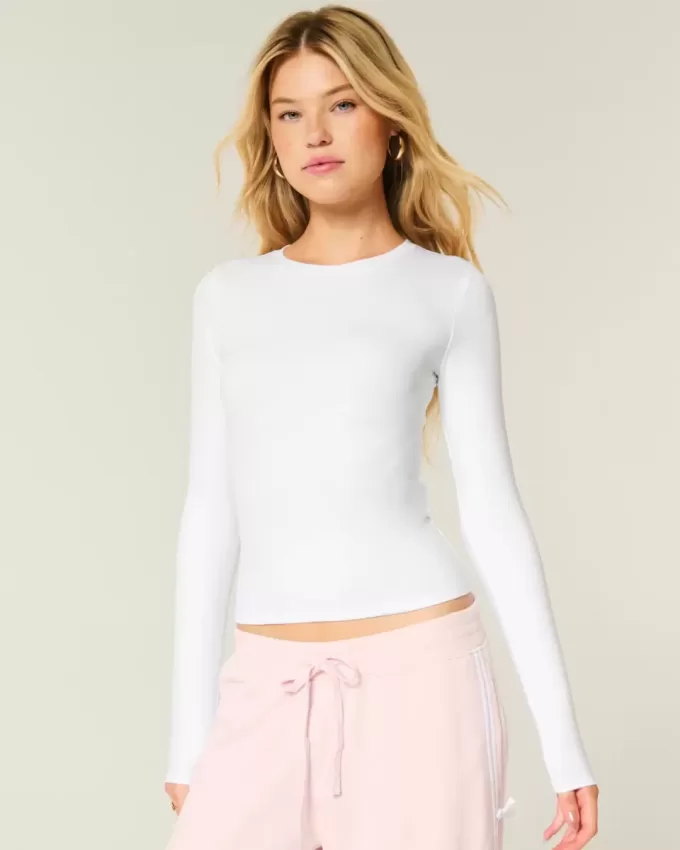 Langarm-Crew-Top aus nahtlosem Stoff Langarm-Crew-Top aus nahtlosem Stoff