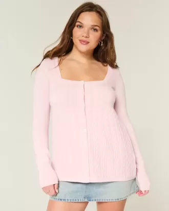 Langärmliger Babydoll-Pullover mit eckigem Ausschnitt