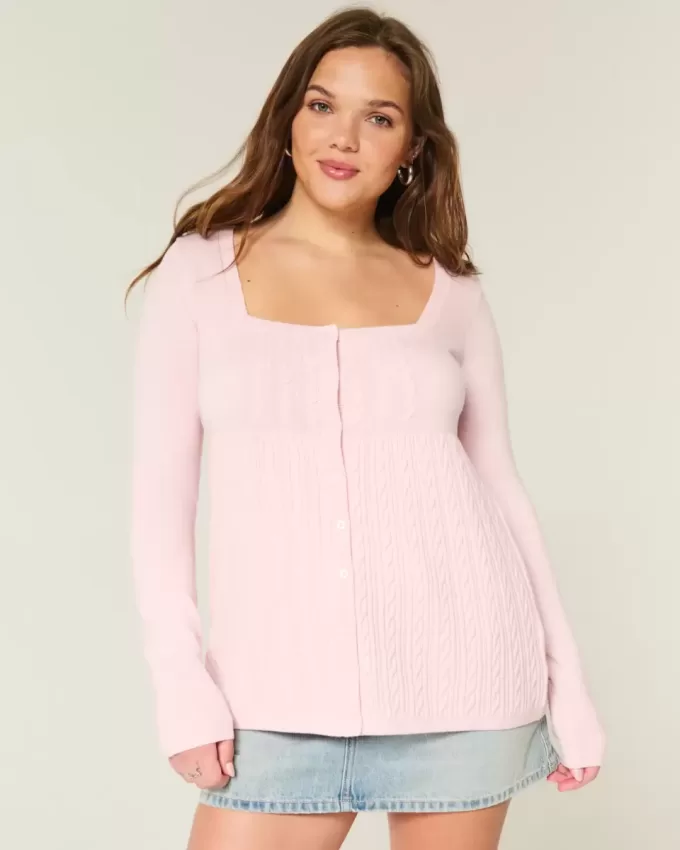 Langärmliger Babydoll-Pullover mit eckigem Ausschnitt Langärmliger Babydoll-Pullover mit eckigem Ausschnitt