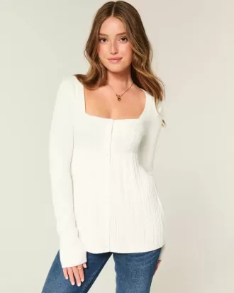 Langärmliger Babydoll-Pullover mit eckigem Ausschnitt