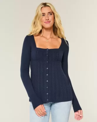 Langärmliger Babydoll-Pullover mit eckigem Ausschnitt