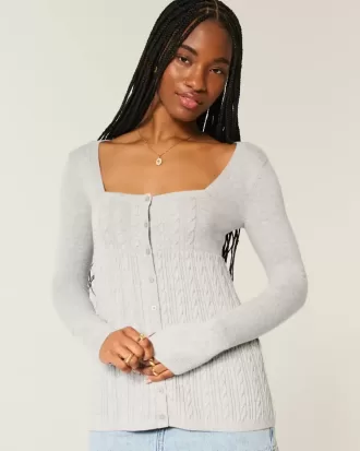 Langärmliger Babydoll-Pullover mit eckigem Ausschnitt