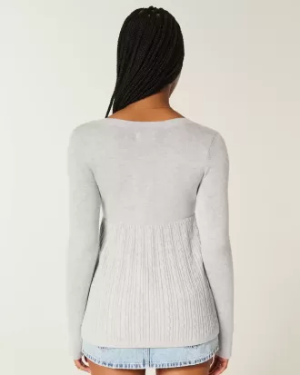 Langärmliger Babydoll-Pullover mit eckigem Ausschnitt