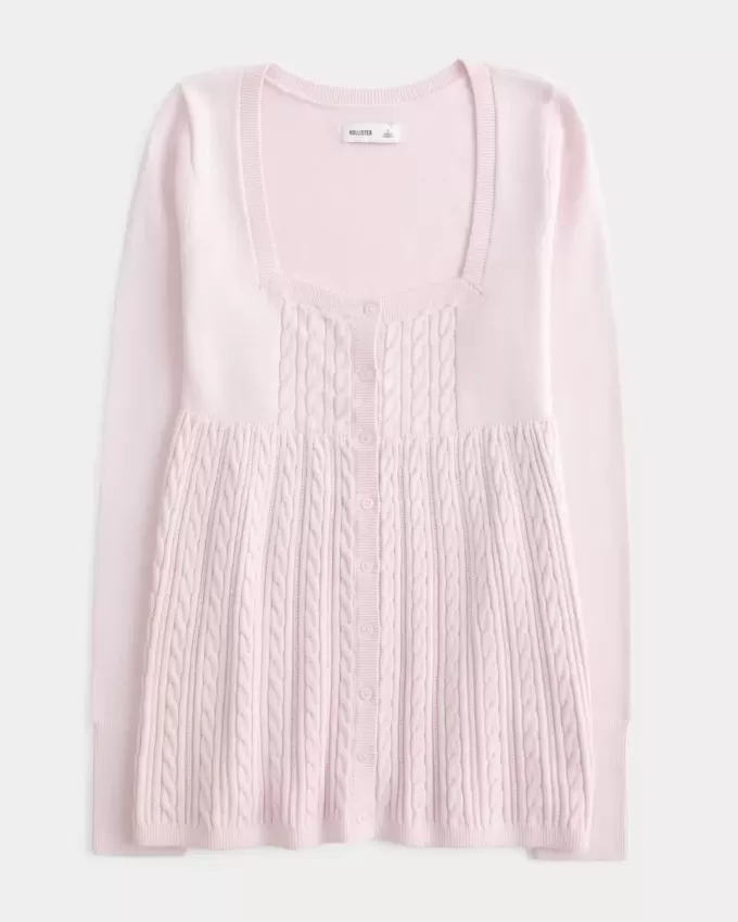 Langärmliger Babydoll-Pullover mit eckigem Ausschnitt Langärmliger Babydoll-Pullover mit eckigem Ausschnitt