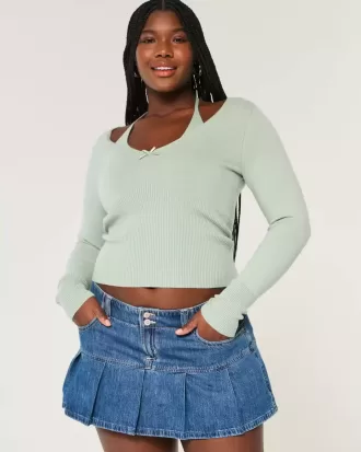 Langärmliger Neckholder-Pullover mit Bindeband