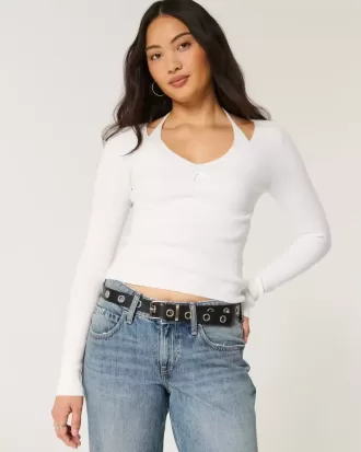 Langärmliger Neckholder-Pullover mit Bindeband