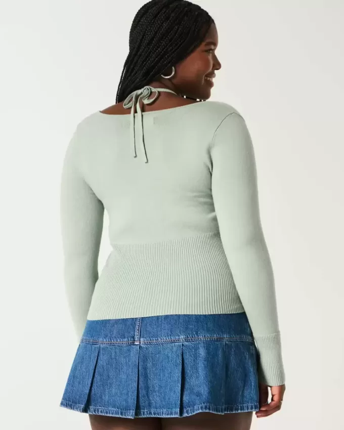 Langärmliger Neckholder-Pullover mit Bindeband Langärmliger Neckholder-Pullover mit Bindeband