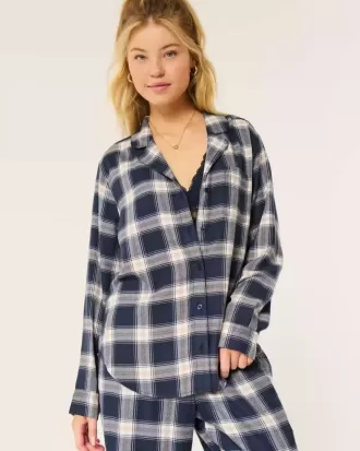 Langärmliges Flanell-Pyjamaoberteil