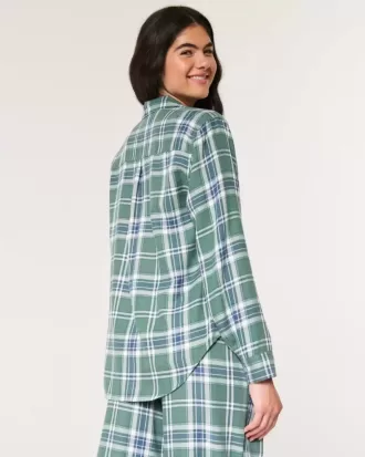 Langärmliges Flanell-Pyjamaoberteil