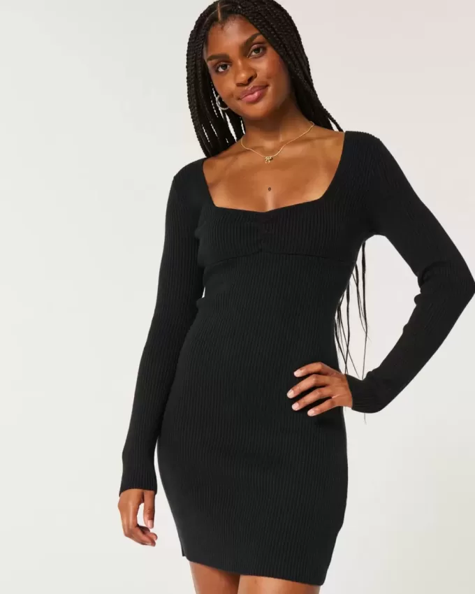 Langärmliges Pulloverkleid mit Cinch-Bust und offenem Rücken