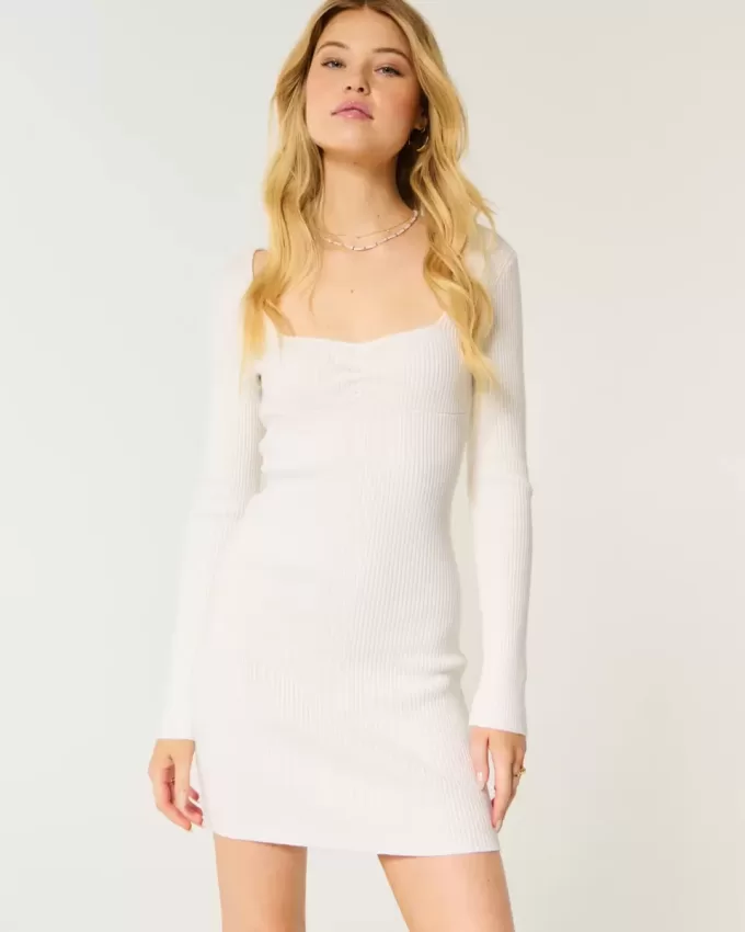 Langärmliges Pulloverkleid mit Cinch-Bust und offenem Rücken