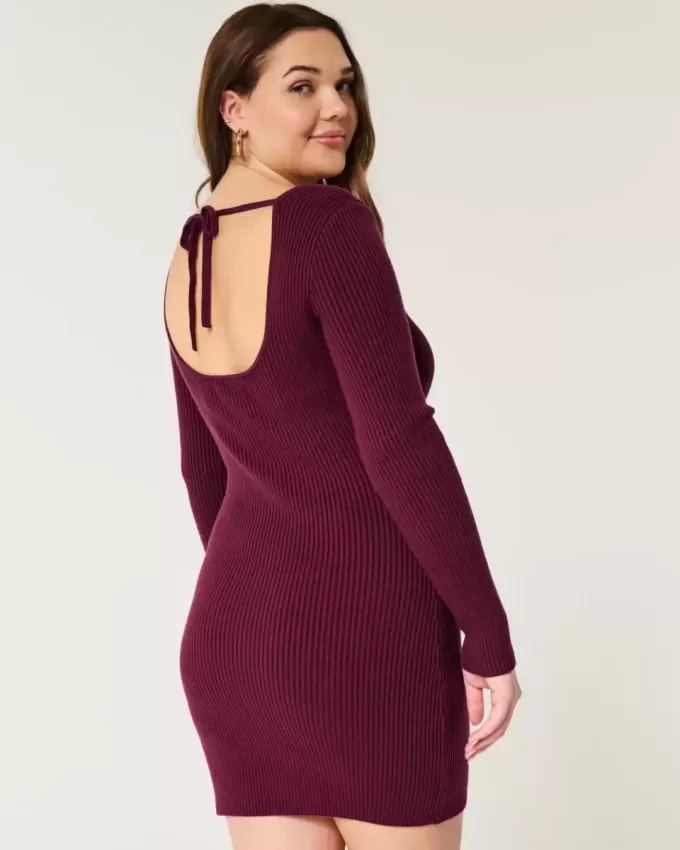 Langärmliges Pulloverkleid mit Cinch-Bust und offenem Rücken