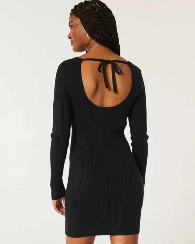 Langärmliges Pulloverkleid mit Cinch-Bust und offenem Rücken