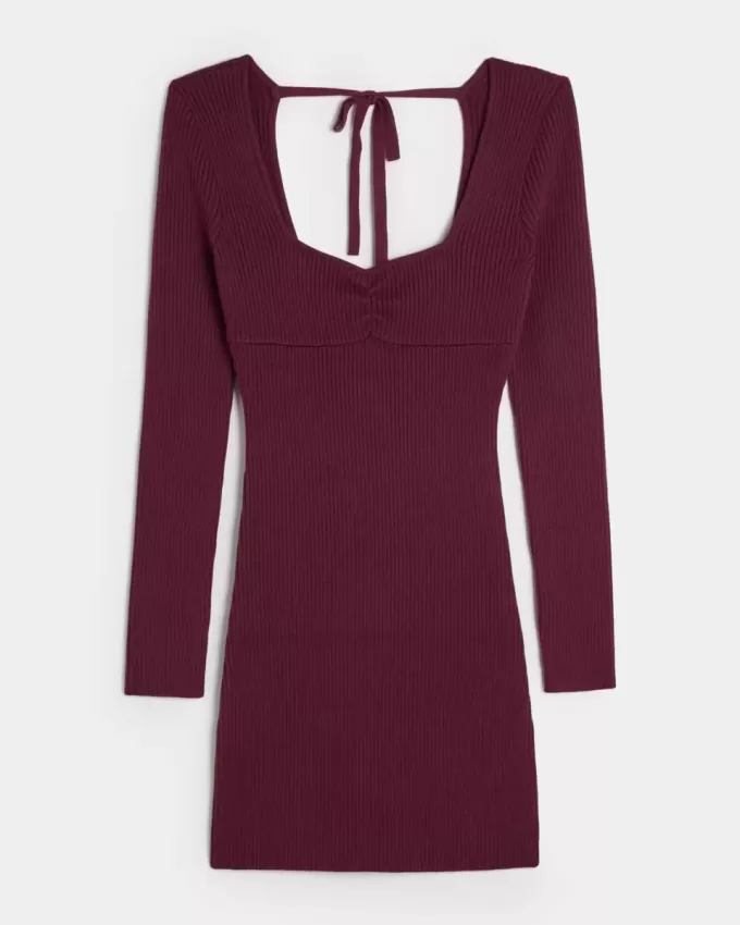 Langärmliges Pulloverkleid mit Cinch-Bust und offenem Rücken
