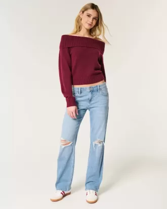 Lockere, gerade geschnittene Jeans mit niedrigem Bund und mittlerer Waschung