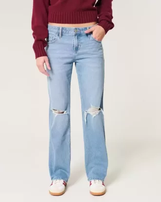 Lockere, gerade geschnittene Jeans mit niedrigem Bund und mittlerer Waschung