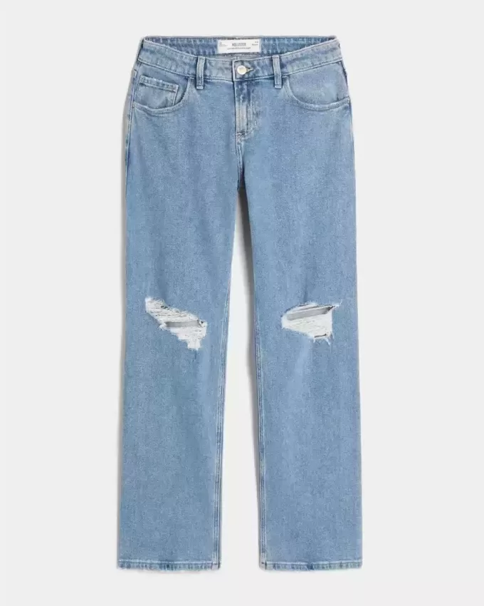 Lockere, gerade geschnittene Jeans mit niedrigem Bund und mittlerer Waschung Lockere, gerade geschnittene Jeans mit niedrigem Bund und mittlerer Waschung