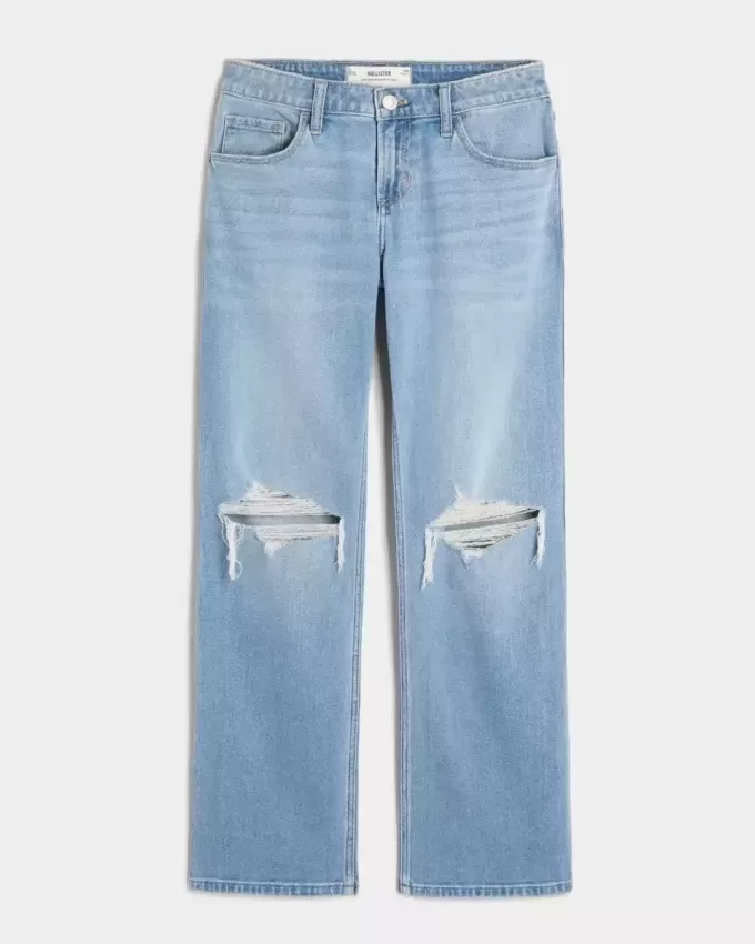 Lockere, gerade geschnittene Jeans mit niedrigem Bund und mittlerer Waschung Lockere, gerade geschnittene Jeans mit niedrigem Bund und mittlerer Waschung