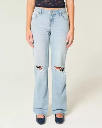 Lockere Jeans mit niedrigem Bund und heller Waschung