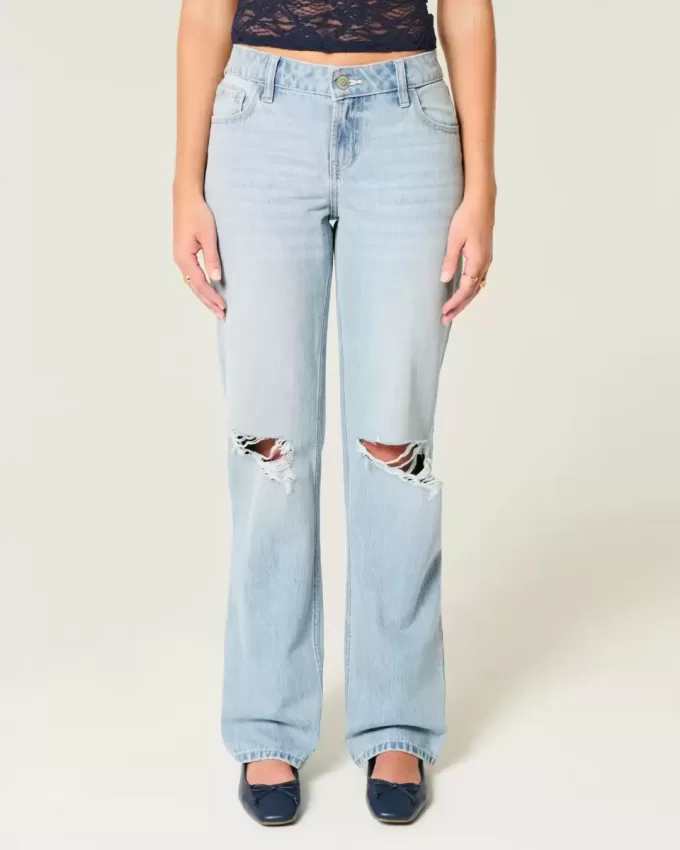 Lockere Jeans mit niedrigem Bund und heller Waschung Lockere Jeans mit niedrigem Bund und heller Waschung
