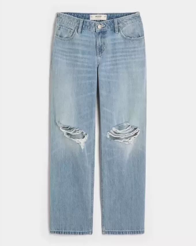 Lockere Jeans mit niedrigem Bund und Rissen in heller Waschung Lockere Jeans mit niedrigem Bund und Rissen in heller Waschung