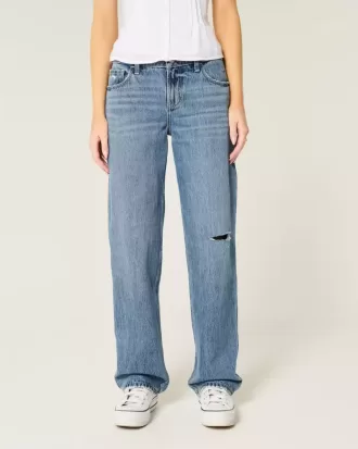 Lockere Jeans mit niedrigem Bund und Rissen in mittlerer Waschung