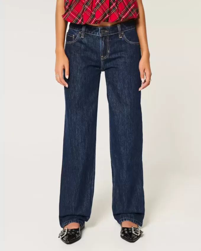 Lockere Jeans mit niedriger Taille und dunkler Waschung Lockere Jeans mit niedriger Taille und dunkler Waschung