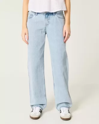 Lockere Jeans mit niedriger Taille und heller Waschung