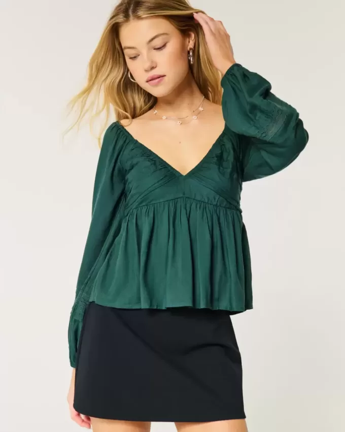Lockeres Babydoll-Oberteil mit gerüschter Brust Lockeres Babydoll-Oberteil mit gerüschter Brust