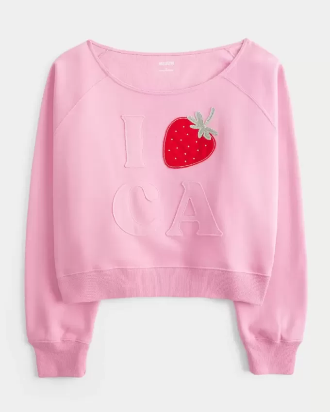 Lockeres, schulterfreies Sweatshirt mit Rundhalsausschnitt und California-Grafik Lockeres, schulterfreies Sweatshirt mit Rundhalsausschnitt und California-Grafik