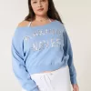 Lockeres, schulterfreies Sweatshirt mit Rundhalsausschnitt und „Making Waves“-Grafik Lockeres, schulterfreies Sweatshirt mit Rundhalsausschnitt und „Making Waves“-Grafik