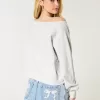 Lockeres, schulterfreies Sweatshirt mit Rundhalsausschnitt und Zahlengrafik Lockeres, schulterfreies Sweatshirt mit Rundhalsausschnitt und Zahlengrafik