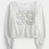 Lockeres, schulterfreies Sweatshirt mit Rundhalsausschnitt und Zahlengrafik Lockeres, schulterfreies Sweatshirt mit Rundhalsausschnitt und Zahlengrafik