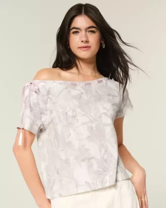 Lockeres, schulterfreies T-Shirt mit Camouflage-Muster