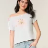 Lockeres, schulterfreies T-Shirt zum Binden Lockeres, schulterfreies T-Shirt zum Binden